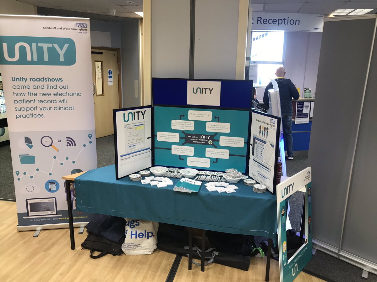 DomLeGros's tweet image. Today the Unity Roadshow rolls into Rowley Regis Hospital. Stop by and see us to talk about how Unity will support medicines Management @SWBHnhs @SwbhTeam @CernerUK #Unity #NewEPR #UnityEPR #informaticsnurse