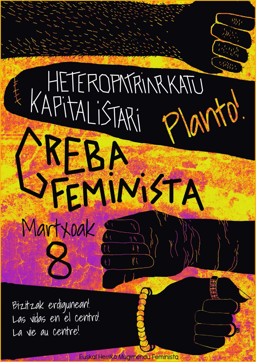 LABnafarroa's tweet image. Martxoaren 8an... Heteropatriarkatu kapitalistari, planto!

Bizitzak erdigunean!
¡Las vidas en el centro!
La vie au centre!

#GrebaFeministarantz #FeministokPlanto #KapitalaHautsiBizitzariEutsi #EmakumeokBorrokan #GrebaFeminista #M8EuskalHerria #M8 #M8HuelgaFeminista