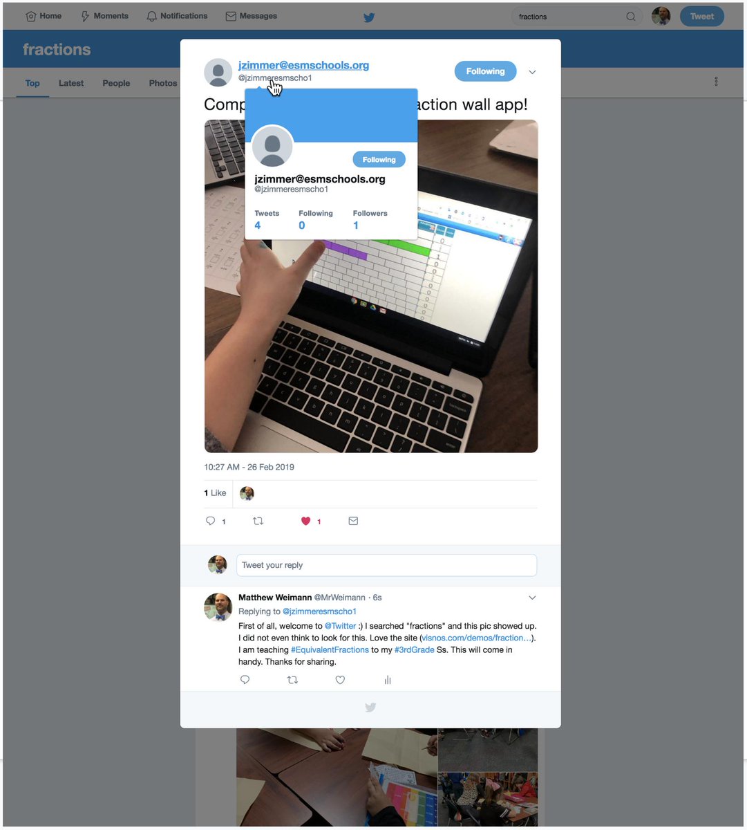 MrWeimann's tweet image. @jzimmeresmscho1 I don&apos;t know if I have ever been the first follower before. I really like using @Twitter for #PersonalLearningNetwork #PLN. I get so many great ideas (like yours) from scrolling through awesome Ts like yourself. Hope to &quot;see&quot; you around the #Twitterverse