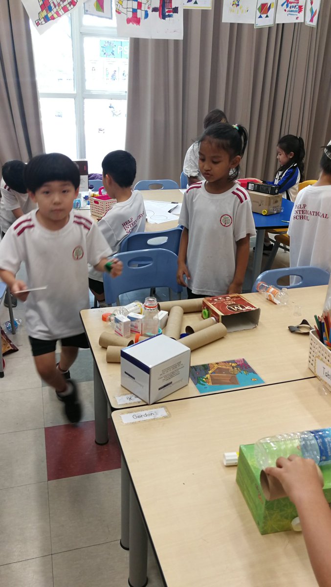 Children designed how vehicles would look like in the future on paper yesterday. Today they made prototypes of their vehicles with recycled materials. The future is surely bright! 😎 #HIS_learning #FromAtoB <a href="/The_IPC/">IPC</a>