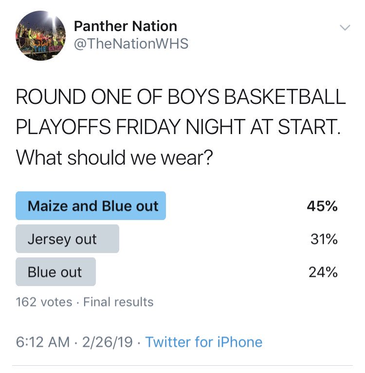 TheNationWHS's tweet photo. Alright Panther Nation! This Friday's boys basketball game at Start will be a... https://t.co/7AZbYAzacS