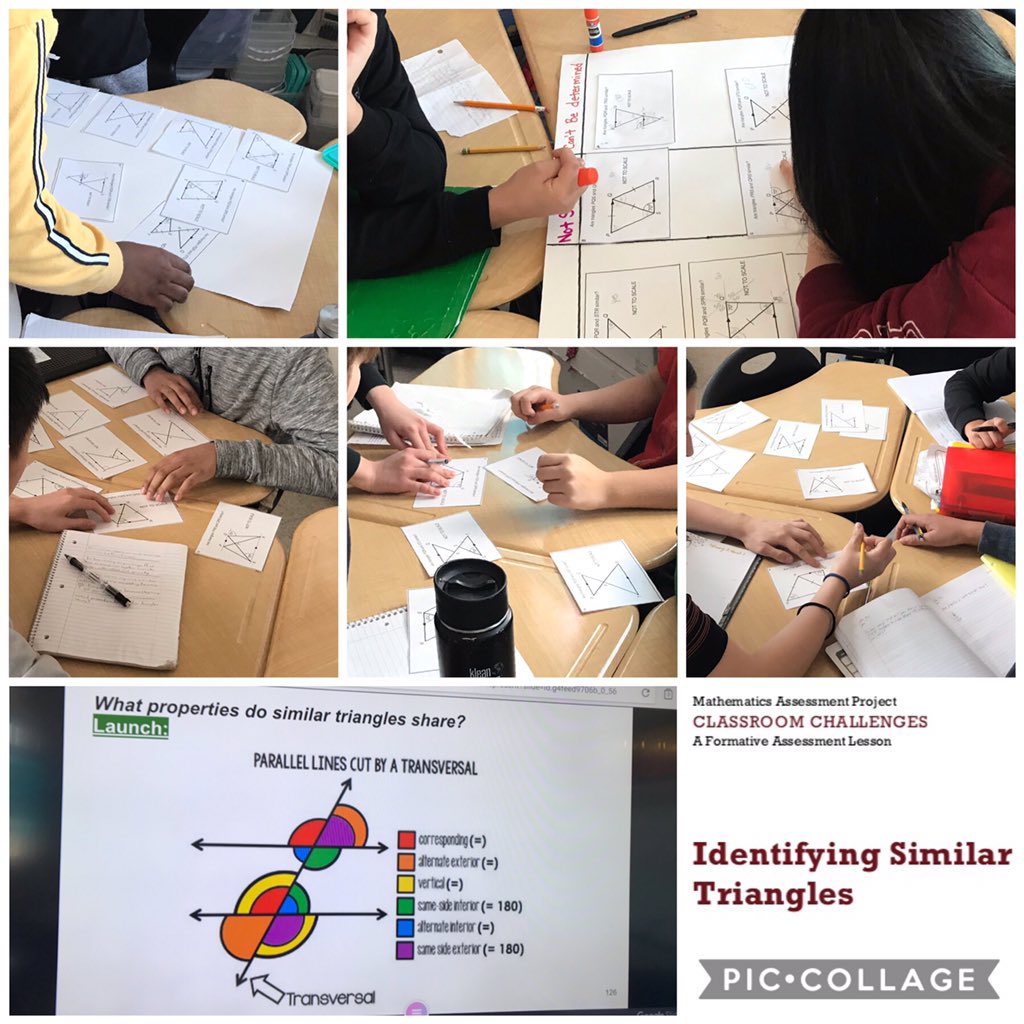 ampacura's tweet photo. Students kicked off the 1st two days back from #MidWinterBreak investigating similar triangles w/ another #FAL lesson from the #MathAssessmentProject. This was another new addition to my curriculum this year & led to some great discussions #mtbos #iteachmath #teach180 #mfaproud https://t.co/IA4HICtKIu