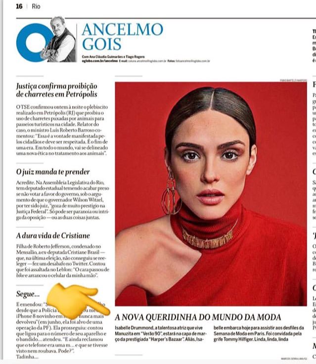 InfosIsabelle's tweet photo. De acordo com a coluna do Ancelmo Gois do jornal O Globo, Isabelle embarca hoje para Paris para assistir ao desfile da Tommy Hilfiger na #PFW. https://t.co/UM69O4Fu3t