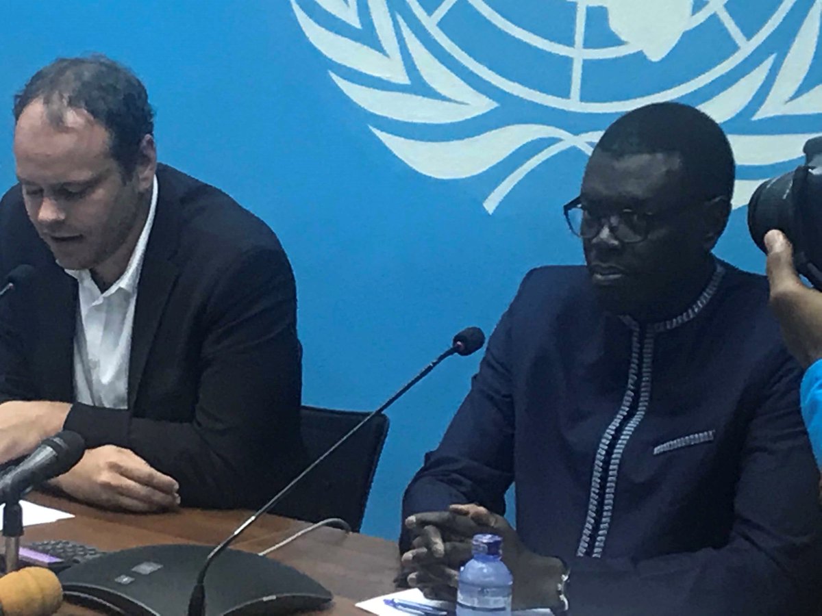 MONUSCO's tweet photo. #OneUNConfPress: Le Directeur du #BCNUDH, Aziz Thioye, a fait le point des violations des droits de l’homme du mois de janvier 2019, puis répondu aux questions des journalistes à ce sujet, lors de la Séance ‘questions réponses’. https://t.co/Yorwfy1DK9