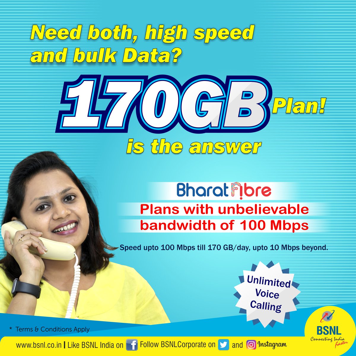 BSNLCorporate's tweet photo. Do you need high speed and bulk data? Then it's time to #Grab the #BharatFibre #170GB plan. To book please click here: https://t.co/MsFVClpzM1
#Offer #internet #WednesDayWishes https://t.co/7yReYBEoxB