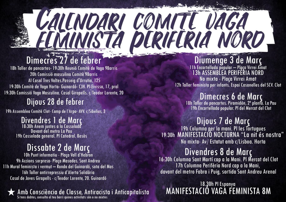 Companyes!!!! Us animem a participar de totes les activitats del Cpmitè de Vaga Perifèria Nord!! Cap a la Vaga Feminista!!!