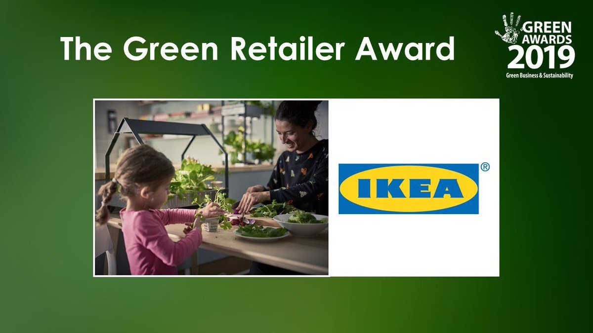 IKEAIE's tweet photo. We are delighted to have won The Green Retailer Award at the 2019 @green_awards! Sustainability is part of our DNA at IKEA and we look forward to continuing to work with our co-workers and customers to make sustainable living accessible to even more people. #GreenAwardsIRL https://t.co/dOGbz2mred