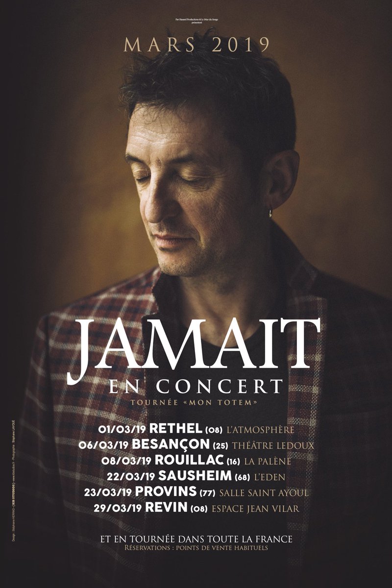 Prochaines dates de "MON TOTEM" en tournée 🎶 ▶️ 01/03/19 • Rethel
▶️ 06/03/19 • Besançon
▶️ 08/03/19 • Rouillac
▶️ 22/03/19 • Sausheim
▶️ 23/03/19 • Provins
▶️ 29/03/19 • Revin

#Jamait #MonTotem #EnConcert #NouvelAlbum #yvesjamait #concert
