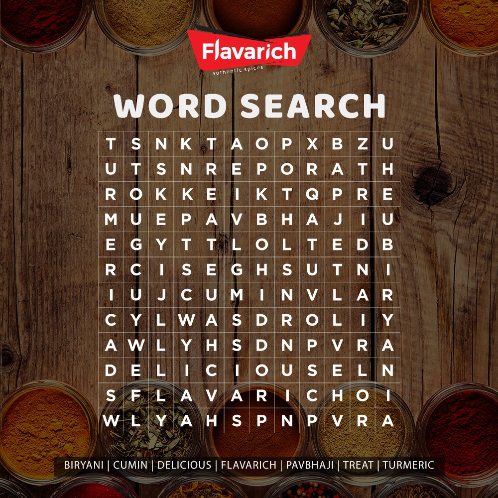 soflavarich's tweet photo. Flavarich #Contest Alert!
You have to find 7 words from the puzzle and send us the screenshot on the comment section. Contest is open till tomorrow 28/02/2019 5.30 PM. Send your entries now. Best of Luck! #3Winners #LuckyDraw #PlaywithFlavarich #SoFlavarich https://t.co/Sp3umWBp9p