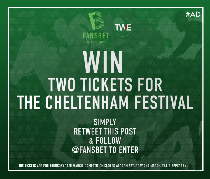 🚨 COMPETITION TIME 🚨

🏇🏼 THURSDAY 14TH MARCH 2 TICKETS TO THE CHELTENHAM FESTIVAL 🏇🏼

All you have to do is:

🔘 RT this post
🔘 Follow <a href="/FansBet/">FansBet</a>

T&amp;C's apply - bit.ly/2H7DkuT

18+