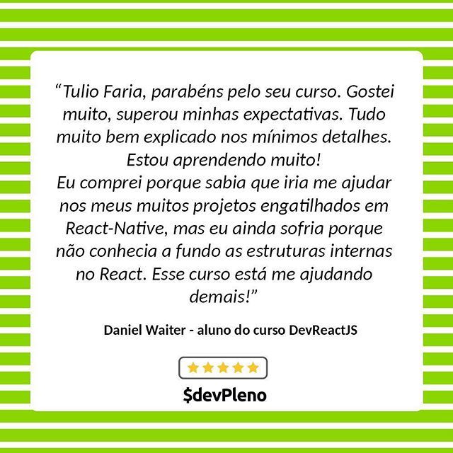devpleno's tweet image. O Daniel Waiter, aluno do curso de DevReactJS contou a sua experiência com as aulas! Quer fazer parte do nosso time também? Faça já a sua inscrição 👊🏻 (o link está na bio) .
.
#devpleno #devreactjs #depoimentodealunos #reactnative #reactjs #tecnologia #s… ift.tt/2Efzayb