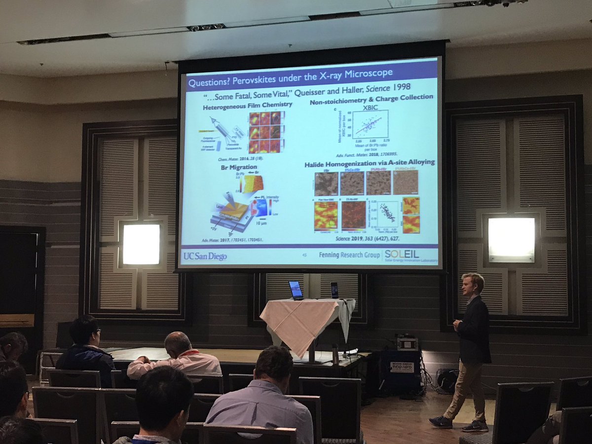 nanoGe_Conf's tweet photo. #NIPHO19 David Fenning talking about “probing defects in #perovskites and their impact on #optoelectronic performance using nanoprobe microscopy” https://t.co/Hq8cujMq2C