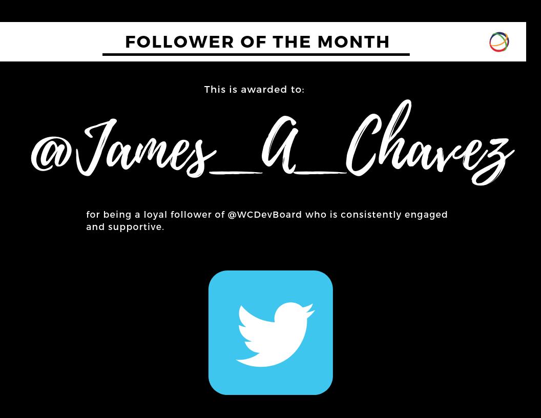 WCDevBoard's tweet photo. Congratulations to our Twitter Follower of the Month @James_A_Chavez! Thanks for the support!! #FolloweroftheMonth #WCDevBoard #WilliamsburgCounty #EconomicDevelopment #Loyal #Followers #WilliamsburgProud #Recognition #BestFollowers https://t.co/a8bHifhMEN