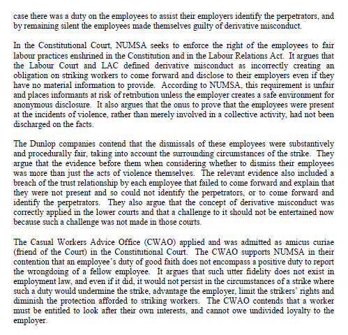ConCourtSA's tweet photo. Hearing tomorrow 10am: Can you be dismissed for failure to disclose the misconduct of fellow employees during strike action? https://t.co/jg3qULWbDD