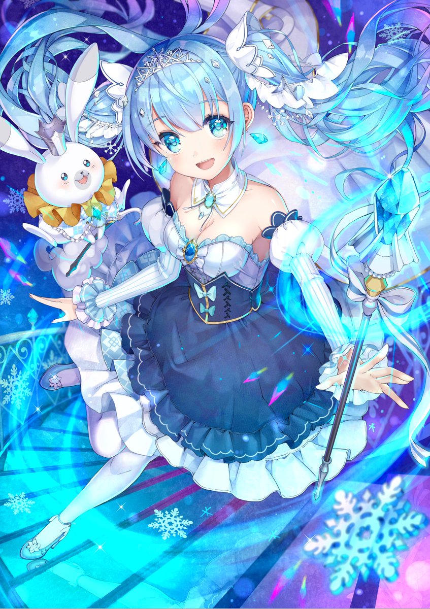 初音ミク ,ラビット・ユキネ ,雪ミク 「クリプトン様のミクコレ(https://t.co/KXFW4slYbr)にて雪ミ」|さくらしおりのイラスト