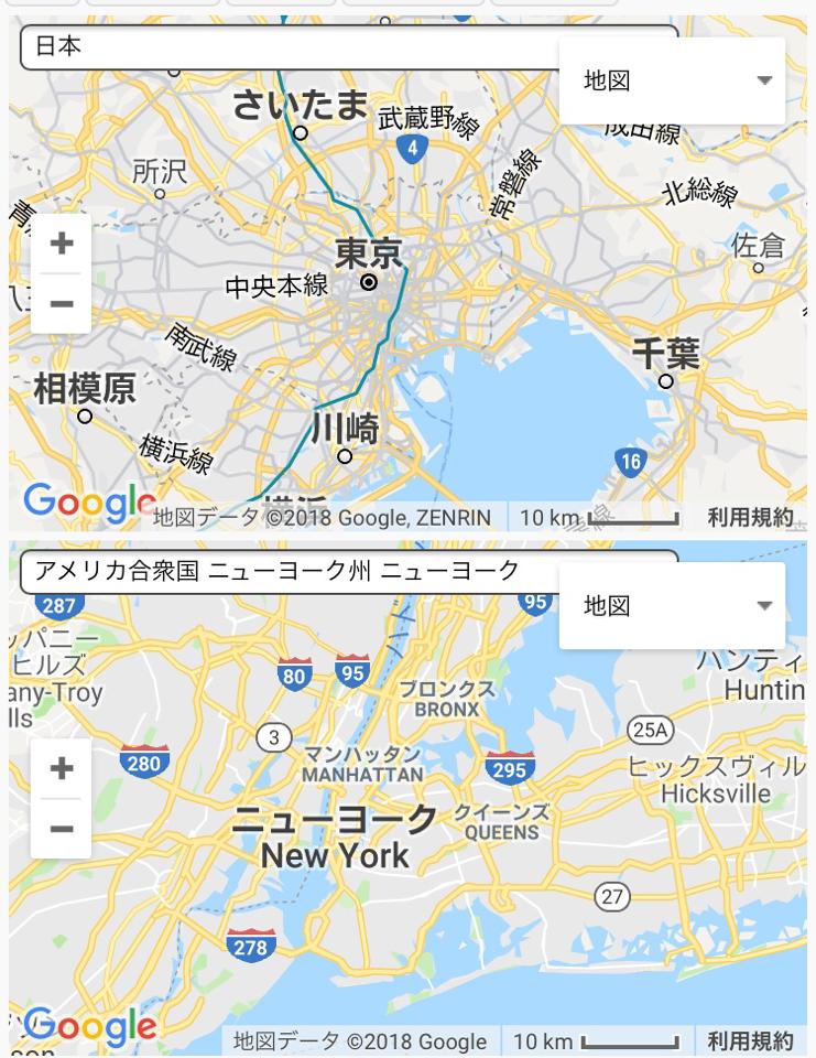 これは同じ縮尺で見れる地図サイトで見たイッシュとアローラとカロスのモデル地 