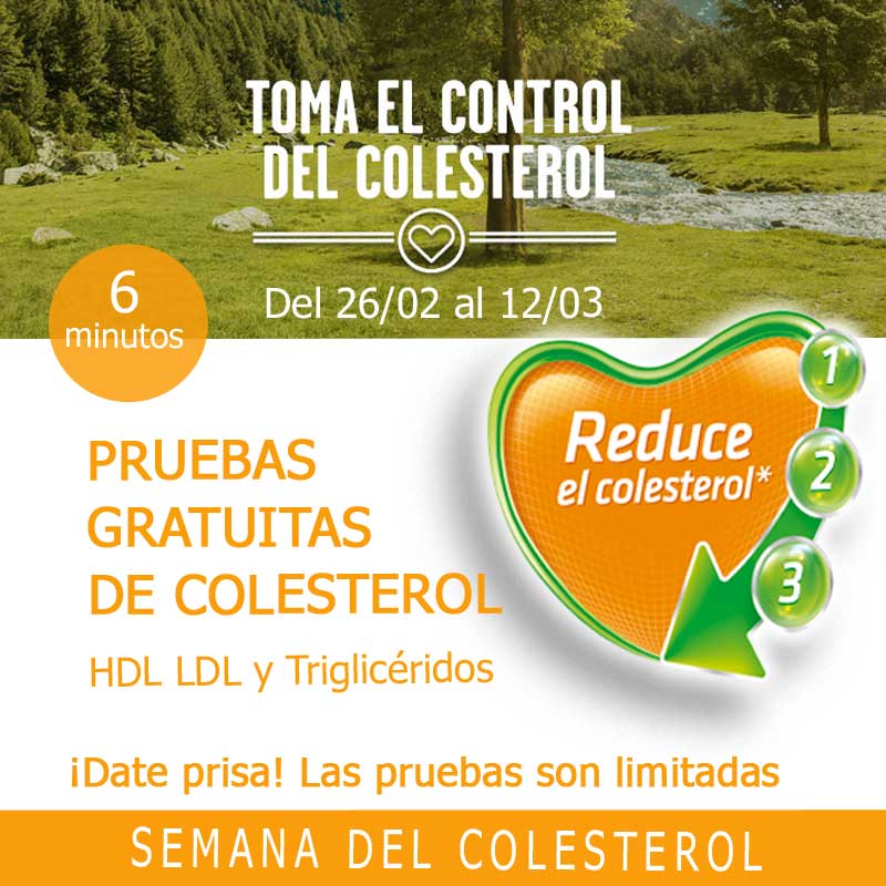 Hazte una prueba de colesterol totalmente gratis! 'Semana del colesterol' hasta el 12 de marzo. 🏃‍♂️🏃‍♀️Correeee, tenemos pruebas limitadas. 👉Apúntate. Llámanos o ven a vernos