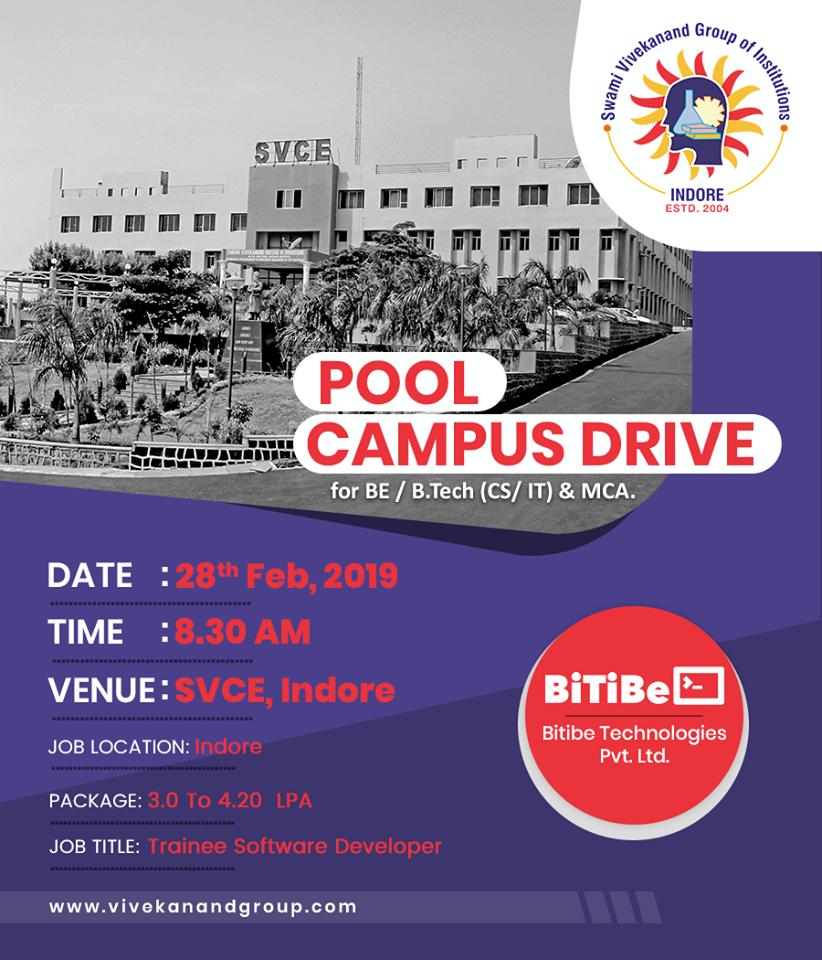 SVGIndore's tweet photo. This is to inform you about the walk-in drive of an MNC Bitibe Technologies Pvt. Ltd. for 2019 batch students.
#SVGI #Indore #Vivekananda #Group #Placement #Recruitment #PoolCampus https://t.co/lI0bv8TP3T