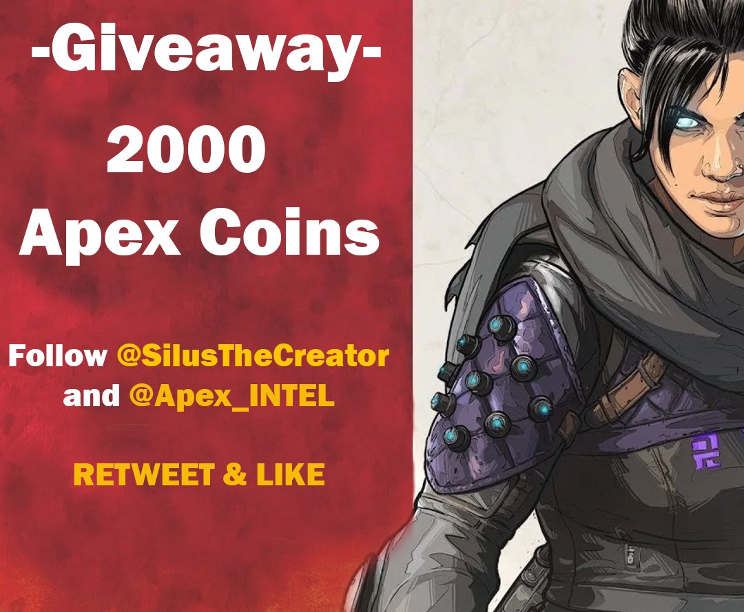 CCEUCX's tweet photo. 🔥 GIVEAWAY 🔥

Me and @SilusTheCreator are giving away 2000 Apex Coins! 💰

🤳FOLLOW @SilusTheCreator and @apex_intel 

🔁RETWEET &amp; LIKE this post to enter. 

-The winner will be announced next Wednesday 6th March - 

#ApexLegends https://t.co/Lsspv4IKQQ