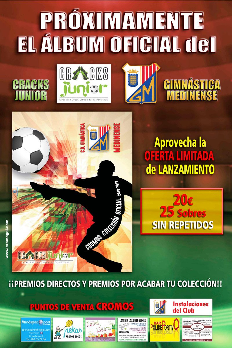 Gimnástica Medinense (@g_medinense) on Twitter photo 📘¡Nuevo Álbum de Cromos de la <a href="/G_Medinense/">Gimnástica Medinense</a>! 🇦🇹
¡Lo presentamos el Viernes 8 de Marzo, a las 20.30 en el frontón cubierto que hay junto al campo de fútbol Diego Carbajosa!
¡Puedes conseguir el Álbum y los cromos a partir del 8 de Marzo!
¡HAZTE CON TODOS! 😉🙌🏼 📘¡Nuevo Álbum de Cromos de la <a href="/G_Medinense/">Gimnástica Medinense</a>! 🇦🇹
¡Lo presentamos el Viernes 8 de Marzo, a las 20.30 en el frontón cubierto que hay junto al campo de fútbol Diego Carbajosa!
¡Puedes conseguir el Álbum y los cromos a partir del 8 de Marzo!
¡HAZTE CON TODOS! 😉🙌🏼
