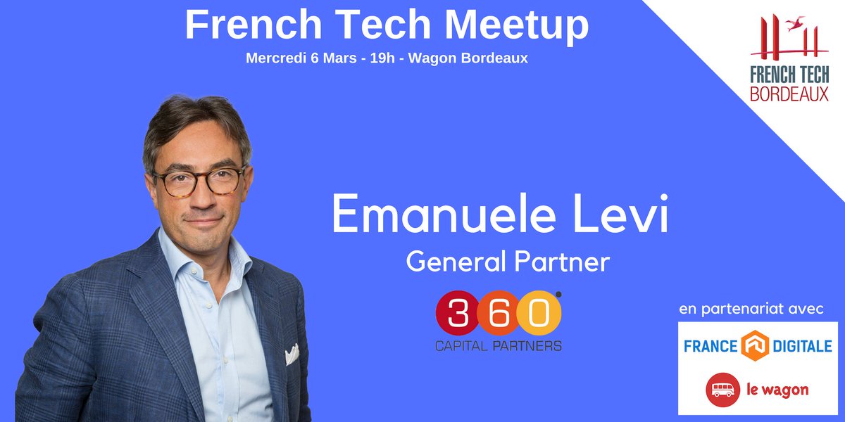 FrenchTechBdx's tweet photo. [Meetup #FTBX #1] 🚀
Venez échanger avec @emanuele_paris, general partner chez @360CP, lors de ce 1er meetup  en partenariat avec @FRdigitale 🤝

📅 06/03/2018 19h
📍 @LeWagonBordeaux

Événement réservé aux adhérents.

Devenez adhérent ➡️ https://t.co/jGfl9JSEle https://t.co/pyWBOPgySA