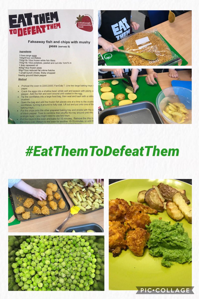 EdinComFood's tweet image. Fakeaway fish, chips &amp;amp; mushy peas. We dipped the fish in eggs and crushed cornflakes and added creme fraiche to the mushy peas. The kids loved it! #EatThemToDefeatThem #communitycooking #Leith #Edinburgh @VegPowerUK @VegCities @EdibleEdin @HughFW @jamieoliver