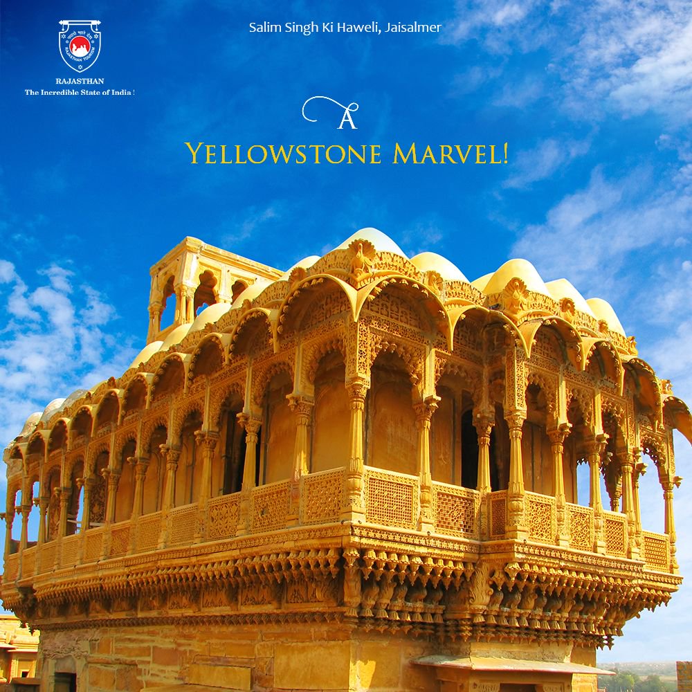my_rajasthan's tweet photo. A peacock has build its nest on top, for time immemorial. 

Salim Singh Ki Haweli was built in the 18th century and a portion of it is still occupied by descendants of the original residents. 

#MyRajasthan #PadharoMhareDesh #Jaisalmer https://t.co/wGf5M3AmNF