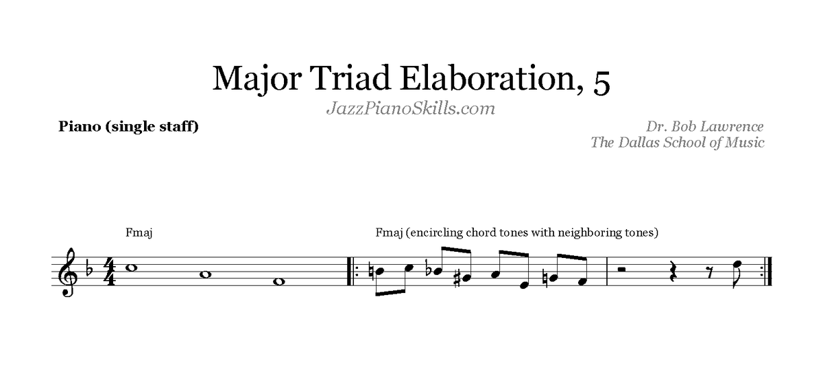 JazzPianoSkills's tweet photo. Create a #melodic #motif by elaborating a #MajorTriad by encircling chord tones. This is a common approach used by #JazzMusicians while #improvising (VIDEO https://t.co/arIGa3OJON). Play #pattern over all 12 #MajorChords. Enjoy! #Jazz #Piano #Lessons #Courses #Education #music https://t.co/01Rde1e8cC