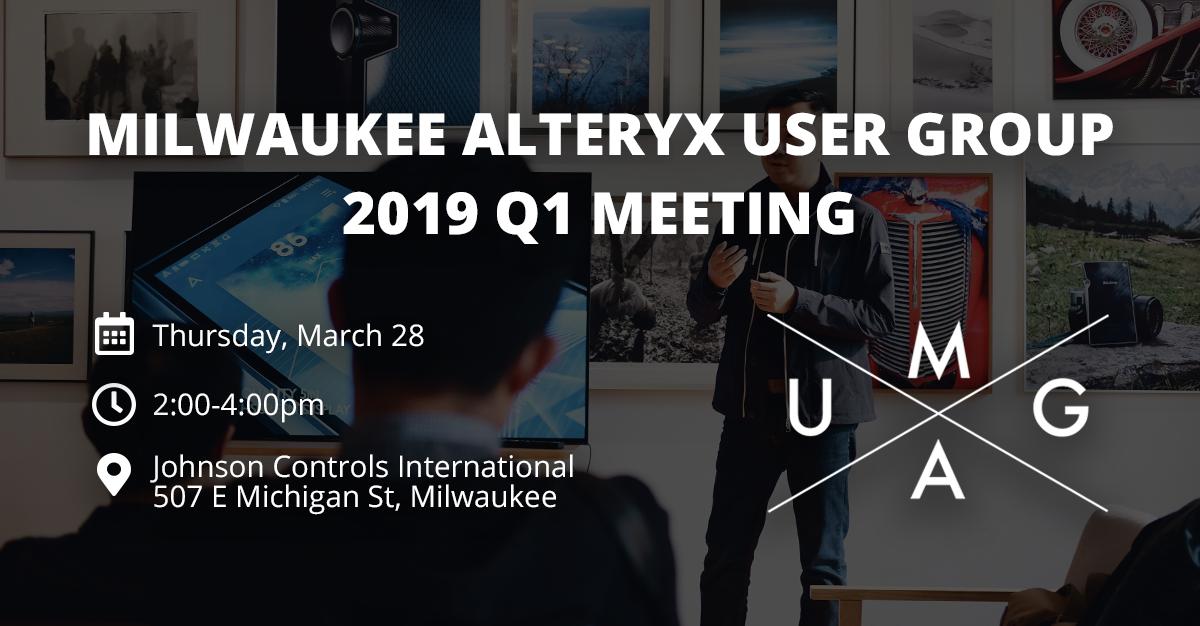 continuus_tech's tweet image. Mark your calendars! The Milwaukee Alteryx User Group will be holding its 2019 Q1 User Group Meeting on Thursday, March 28, at Johnson Controls International's downtown location. Check out the agenda and register for the meeting here: buff.ly/2GMC6FY