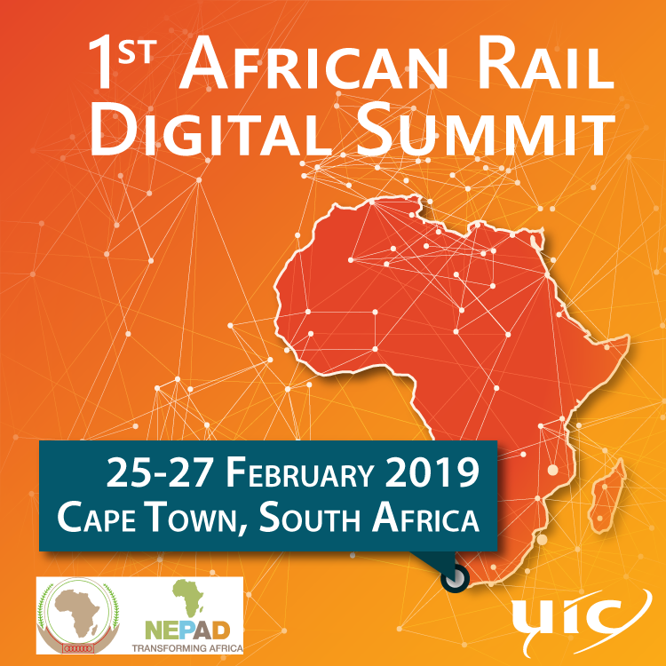 uic's tweet photo. In the framework of its Digital Platform actions, #UICrail has organised the1st African Rail #Digital Summit in Cape Town from 25 – 27 February 2019 co-organised with @_AfricanUnion &amp; @NEPAD_Agency 
For more information: https://t.co/dimj0aDAli https://t.co/Ec8iGPOKlS