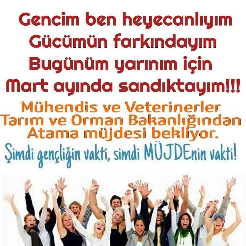 <a href="/huseyinozturk_1/">Hüseyin ÖZTÜRK 🇹🇷</a> Tarım ve Orman Bakanlığına atama bekleyen tüm branşlar olarak size çok teşekkür ederiz
Seçim öncesi ATAMA müjdesini duymak istiyoruz.
<a href="/Akparti/">AK Parti</a> 
<a href="/bekirpakdemirli/">Dr. Bekir Pakdemirli</a> <a href="/BeratAlbayrak/">Berat Albayrak</a> <a href="/HMBakanligi/">T.C. Hazine ve Maliye Bakanlığı</a> 
Seçime boynu bükük gitmeyelim
@RT_Erdogan <a href="/tcbestepe/">T.C. Cumhurbaşkanlığı</a> <a href="/memurlarnet/">MemurlarNet</a>