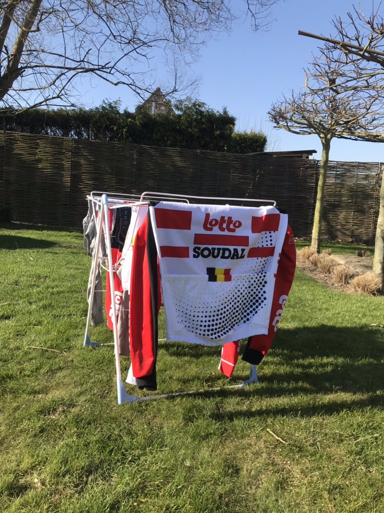 MonserezVincent's tweet photo. Podium clothing drying and waiting for another win!@Lotto_Soudal https://t.co/lcq2odgtXK