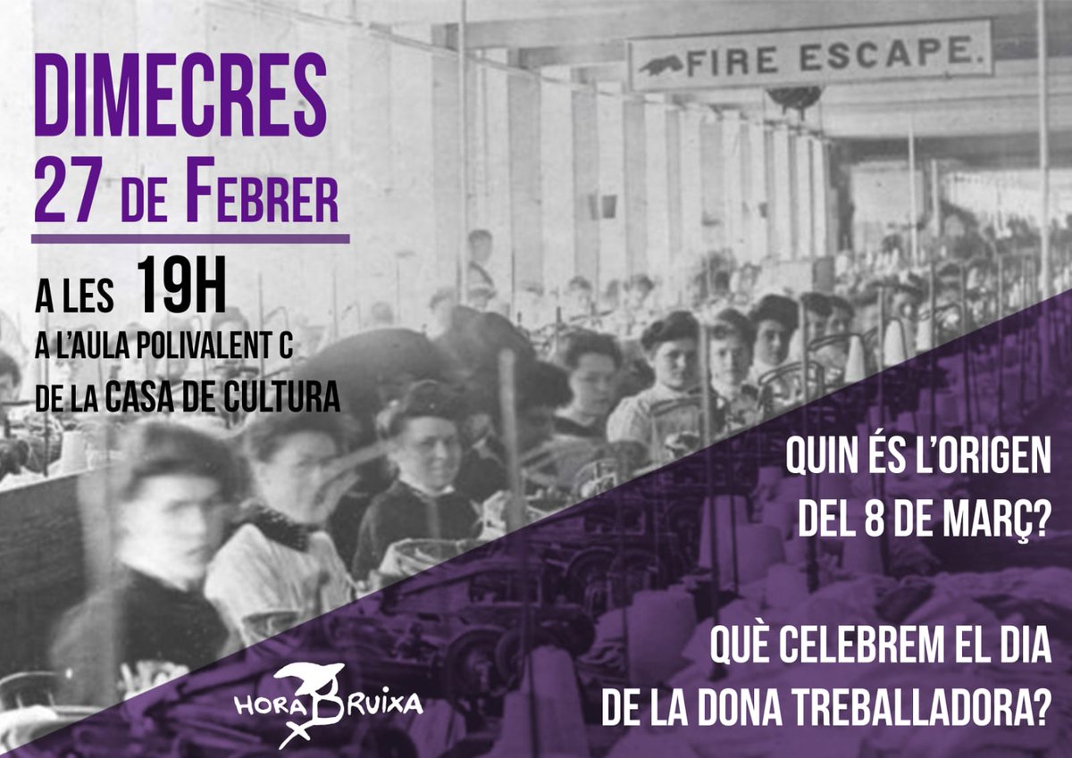 👉 Per què ens manifestem el 8 de març?
👉 Quan va començar a ser un dia de revindicació de les dones?

Avui fem una xerrada sobre els orígens del #8M a la Casa de Cultura a les 19h!

Mirem el passat per seguir construint el futur! #VagaGeneralFeminista
#VagaFeminista8M
