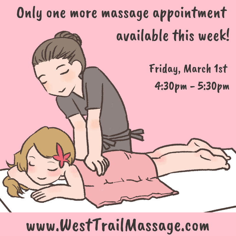 WestTrailVA's tweet photo. Snag the last available massage appointment this week!

Book online: https://t.co/Q9CoetGKdN  

#Purcellville #LoveLoudoun #Healing #Relax #Spa #StressRelief #PainRelief #WODTrail #Runner #Cyclist #Hiker #Golfer #Athlete #Stretch #Fitness #Yoga #Health #Wellness #MassageTherapy https://t.co/nKTvFaQ0uJ