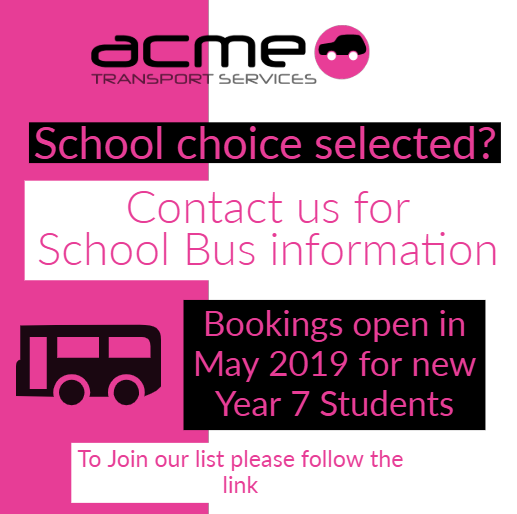 Congratulations to all pupils who have selected their secondary schools for September 2019. Please Register on the link below for updates on School Transport.

Link : page.co/j4ZL

* When Does Booking open?
* Are you eligible for free School transport?