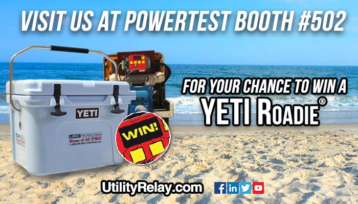UtilityRelay's tweet photo. Happy Hump Day.
Make the most of your next beach getaway by entering to win a YETI Roadie® from Utility Relay Company!
Visit us at booth #502 at NETA's annual PowerTest conference from March 11-12th for your chance to win.
#UtilityRelay #Yeti #Powertest https://t.co/JcBeF5MyqP