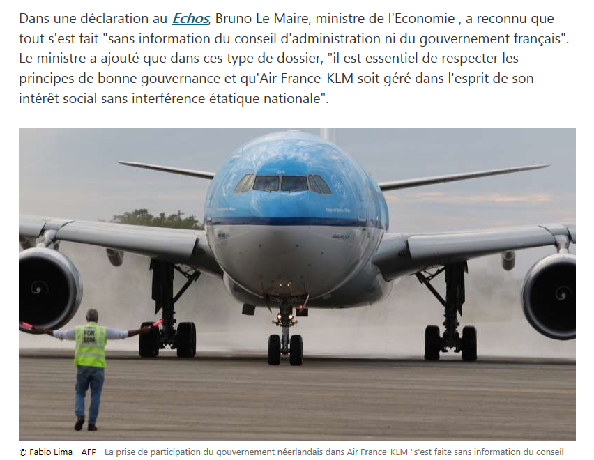 LedanDominique's tweet photo. Le gouvernement néerlandais a augmenté sa participation dans le groupe #AirFranceKLM
Comme d’habitude, #BrunoLeMaire ministre de l’#économie n'était pas au courant ... 😂 #LeMaire https://t.co/03kmBrHKar
