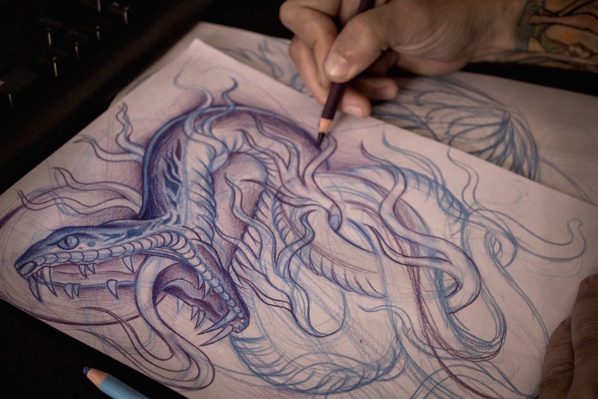 _sublimestudio's tweet photo. Trust the process ⚡️
#snake #illustration #tattoo #colors #sketch #sketchpad #traditional #tats #tattooartist #creativestudio #tattooart #tattoideas #sublimestudio https://t.co/aOnJdG8MMG
