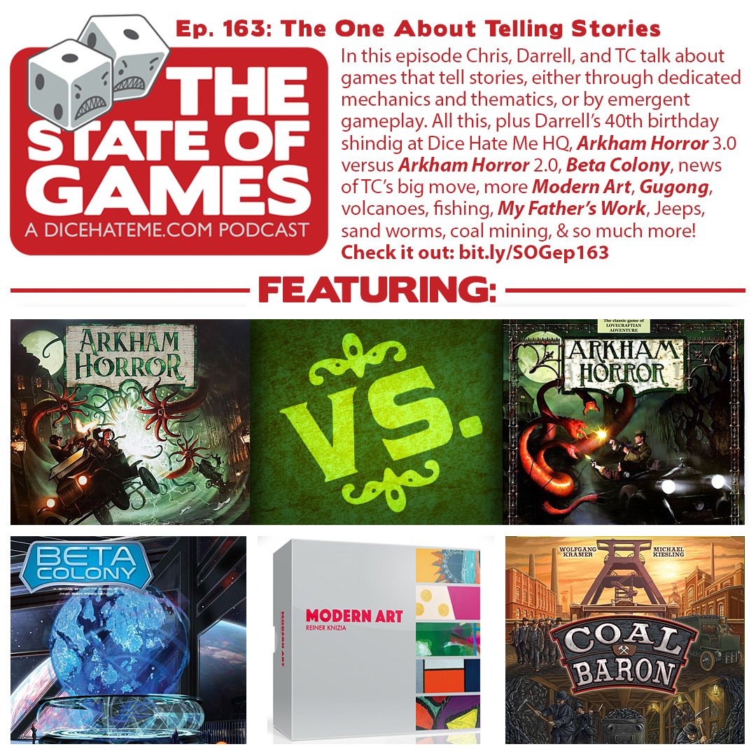 It’s shorter than normal, but it’s packed with awesomeness - it’s Ep. 163 of <a href="/thestateofgames/">The State Of Games</a>! Join <a href="/getlouder/">Darrell Louder</a> <a href="/PuppyShogun/">T.C. Petty III 🇺🇦</a> &amp; me as we talk about stories in games! Plus big TC move news, Darrell buys a Jeep, colonizing betas, Arkham vs. Arkham, and more! bit.ly/SOGep163