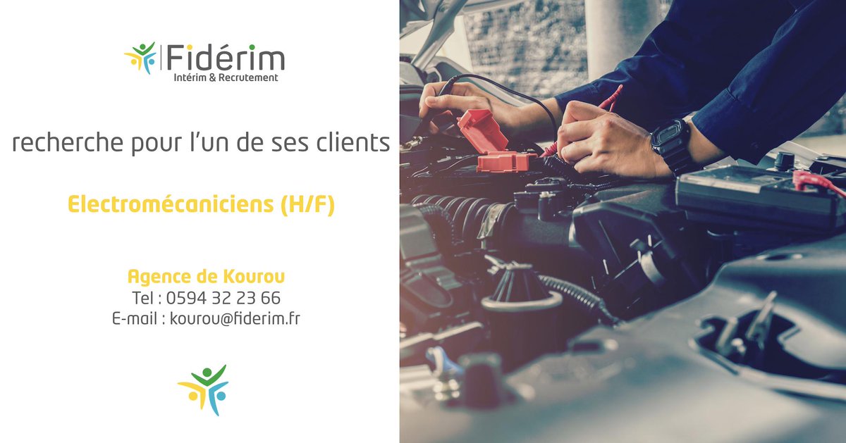 🔎 Notre agence Fidérim #Kourou   recherche pour l’un de ses clients,  des électromécaniciens  (H/F). 
Découvrez l'offre ici ➡️ ow.ly/hmNa30nR69H