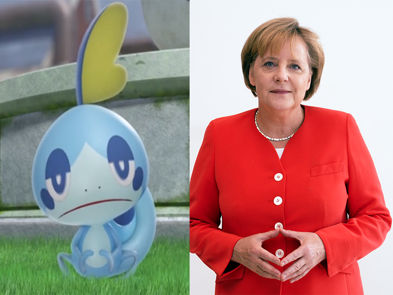 thedrake5000's tweet photo. neue Gen angekündigt, wir bekommen 2 coole neue starter und dann das hier D: was zur hölle fällt denen ein Merkelmon zu entwerfen D: https://t.co/dI0Katpv9E