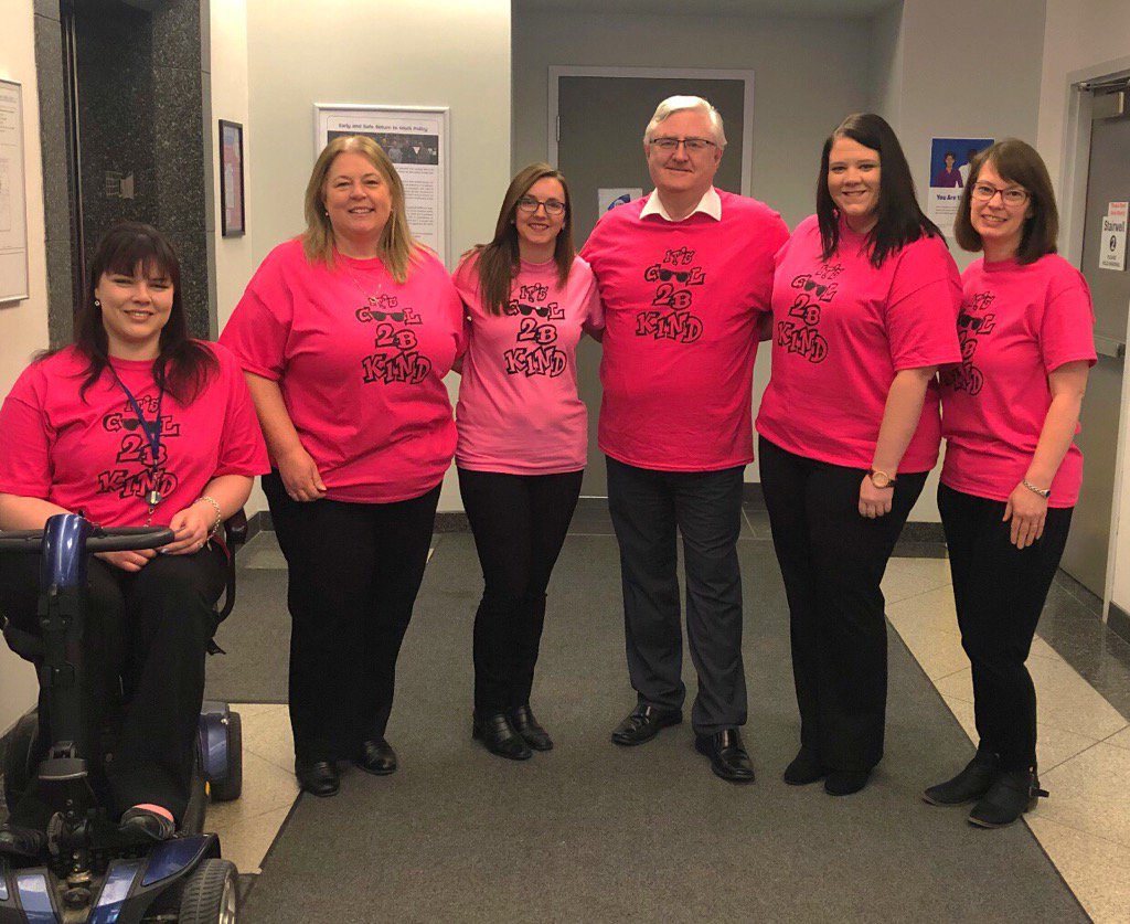 hoskins_tracy's tweet photo. It’s cool to be kind at Newfoundland &amp; Labrador Hydro! 

#PinkDayNL #BeSomeonesHero #PinkDay
@UniversalCorpWear
@NLHydro @NalcorEnergy https://t.co/9Mqg6I5H81