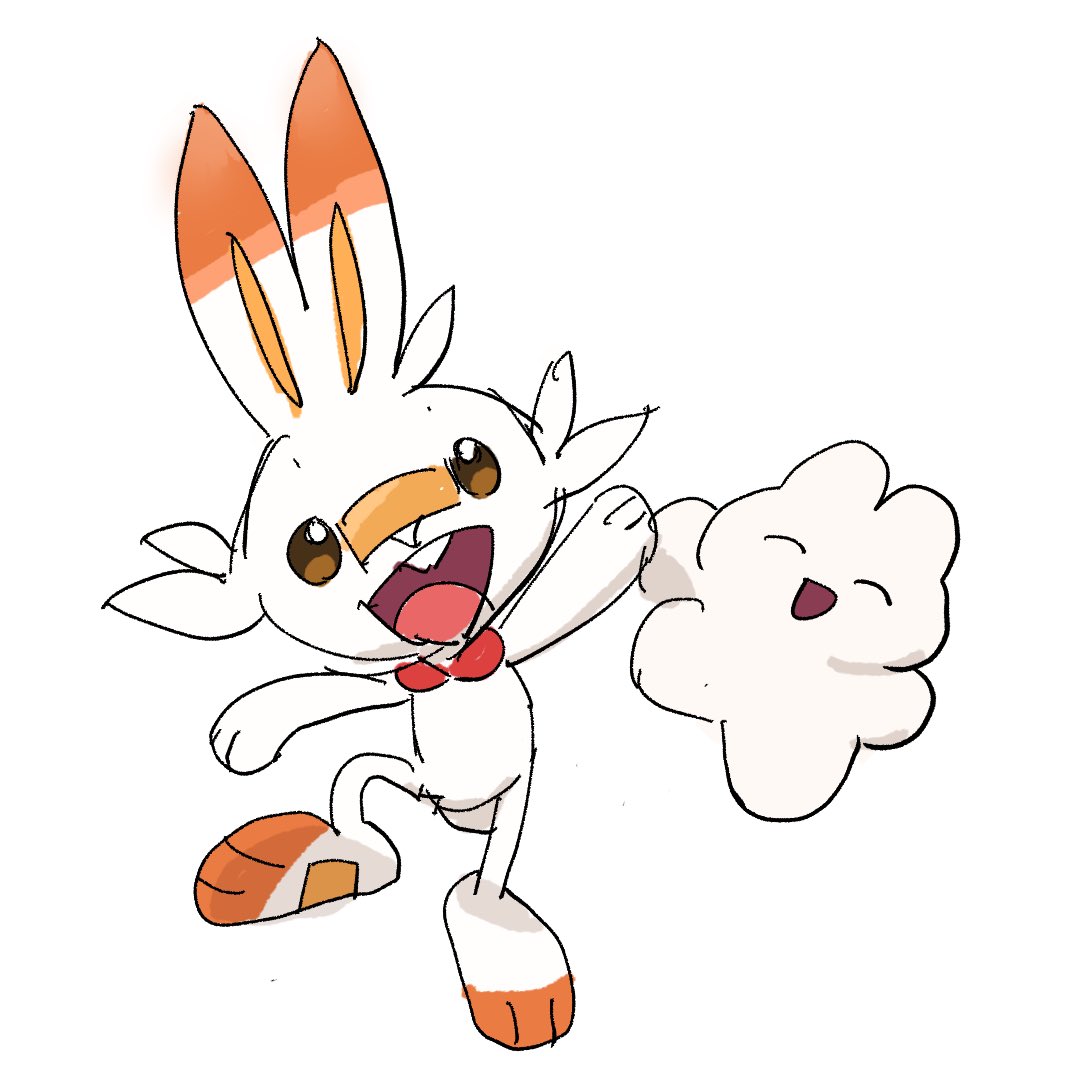 scorbunny pokemon (creature) open mouth white background simple background no humans smile happy  illustration images