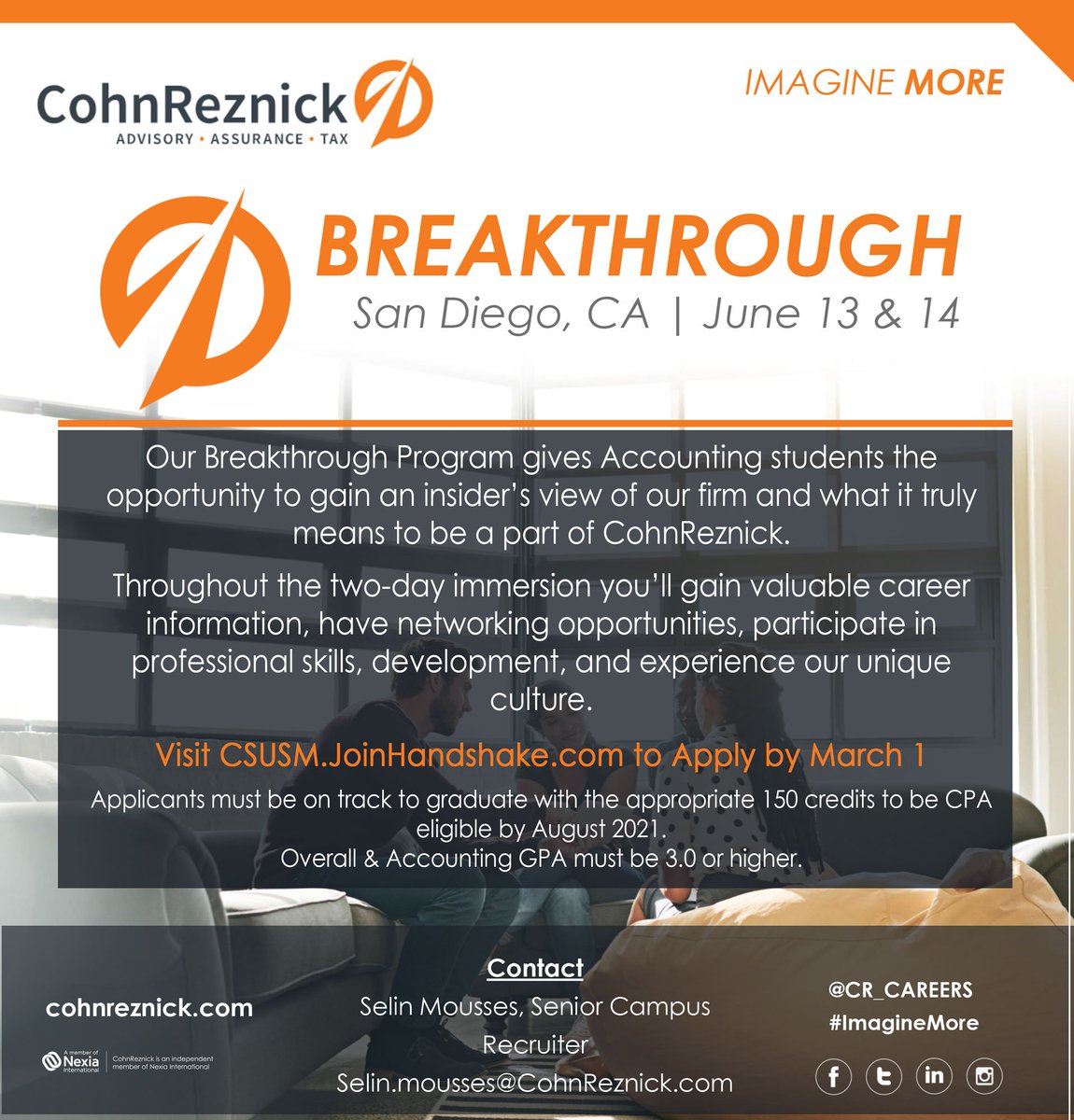 Are you a Freshman, Sophomore or Junior interested in a Summer Leadership Program? The CohnReznick SLP application closes out on Fri, so make sure to apply at CSUSM.JoinHandshake.com by March 1! 🌟 #cohnreznick #Summerleadershipprogram #SLP #Cohnreznickcareers #csusmcoba #csusm