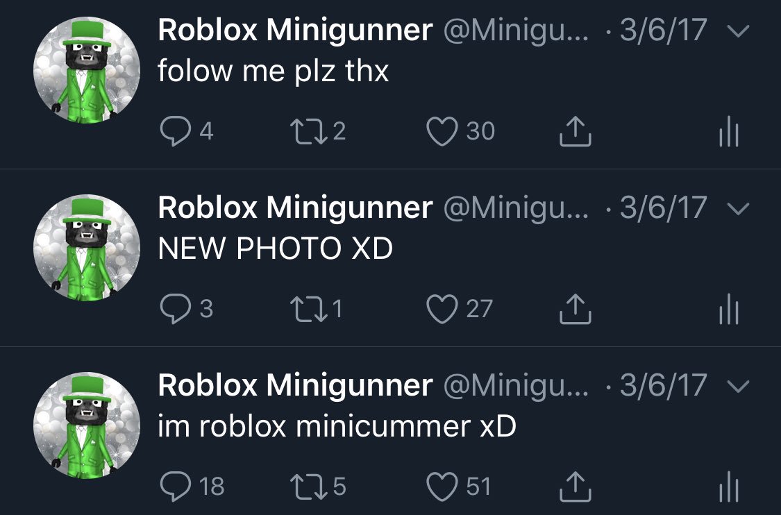 Roblox Minigunner On Twitter My First Ever Tweets Were Gold I