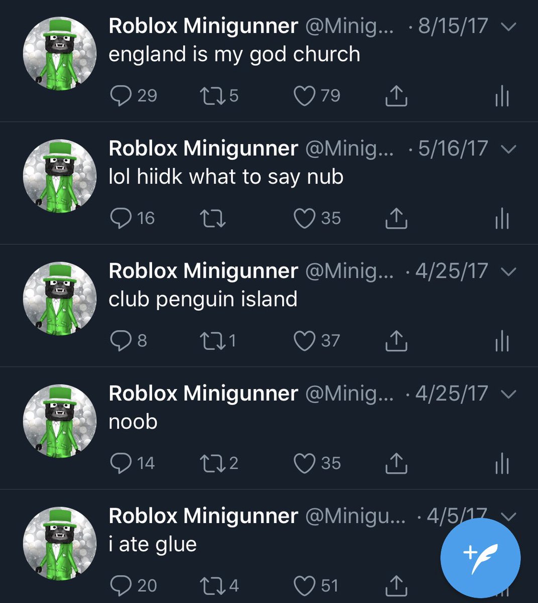Roblox Minigunner On Twitter My First Ever Tweets Were Gold I Wonder What I Was Thinking When I Posted These Lol - mini gunner roblox