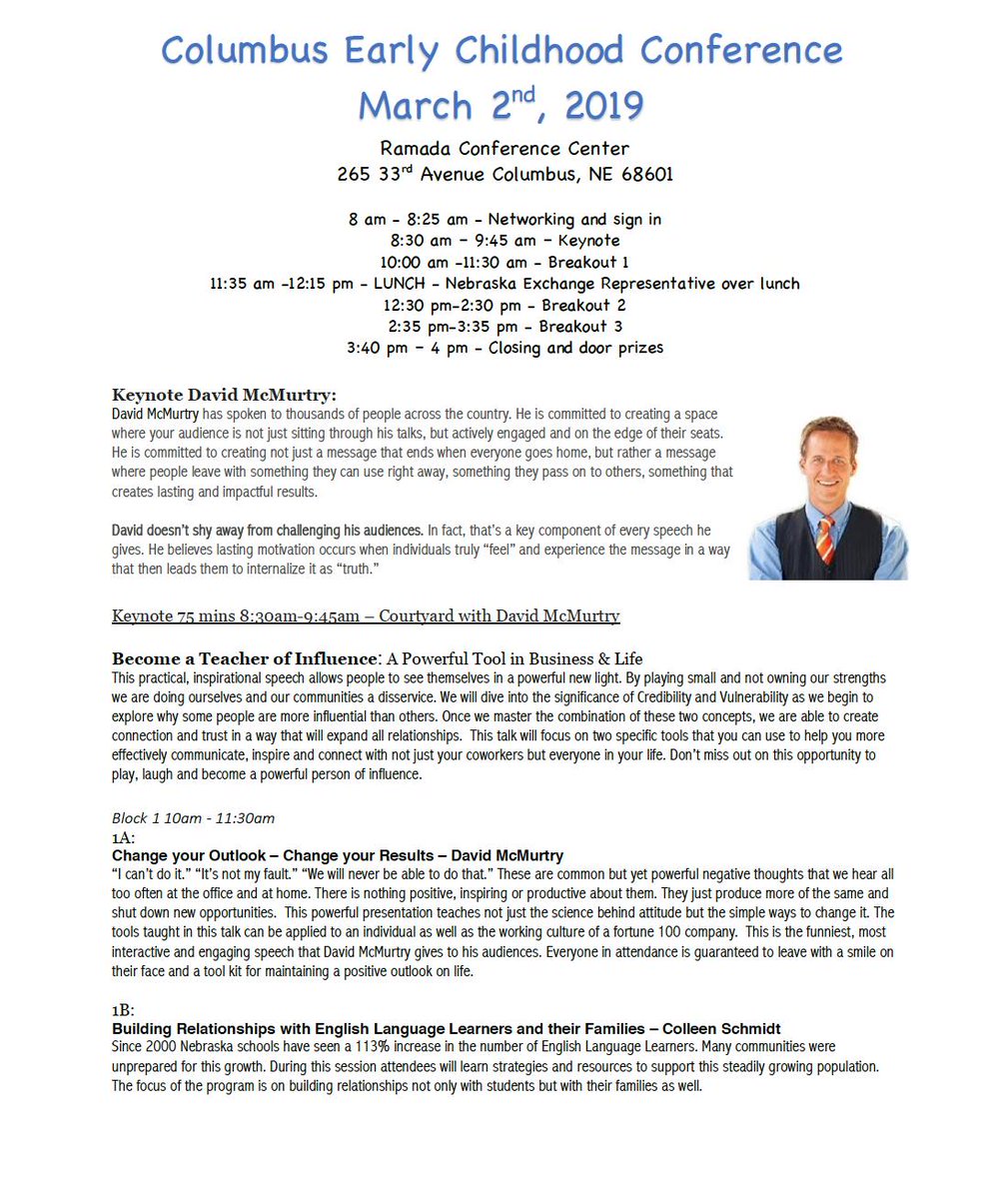 ELC_ESU7's tweet photo. Columbus Early Childhood Conference March 2nd. 2019 https://t.co/eWZwx85fqu
