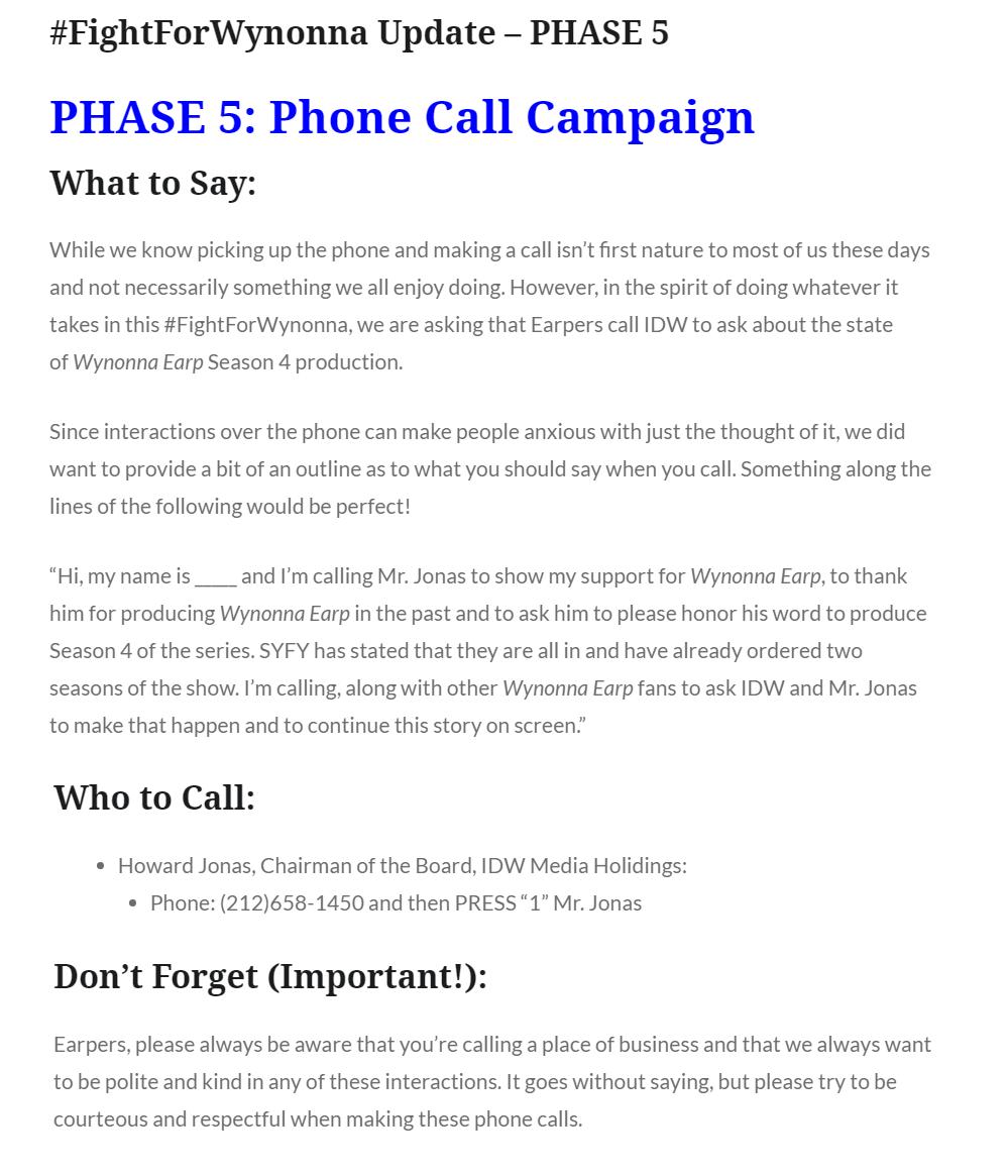 BridgetOnTV's tweet image. *** #FightForWynonna Update ***
Earpers, we&apos;re taking this #WynonnaEarp fight up another level and moving to the phone lines! Please read the latest update at: fightforwynonna.com