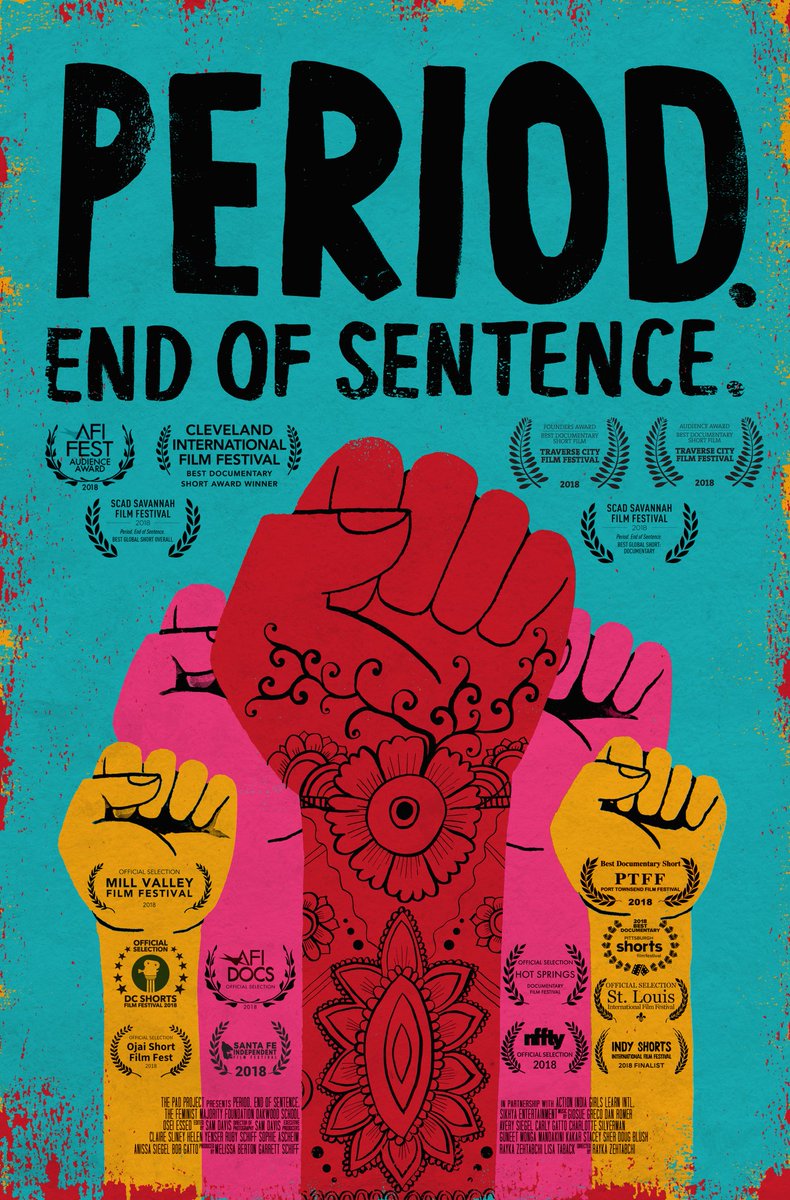 You should go and watch #PeriodEndofSentence on @netflix. It's both refreshing and extremely important. Girl's education and independence depends on their menstrual health!!