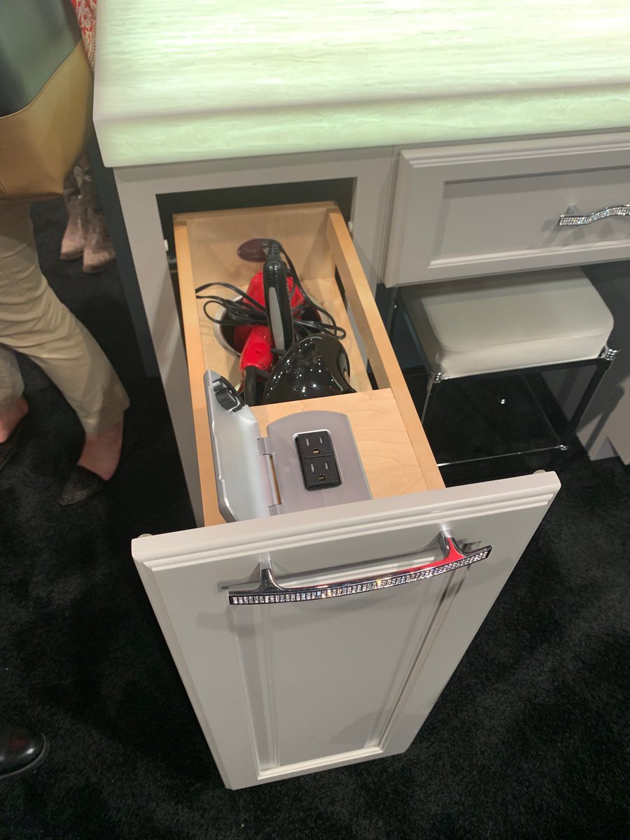 A7. A shout-out to @REVASHELF who created a safe way to incorporate an outlet into a bathroom vanity! Game changer! #KBTribeChat